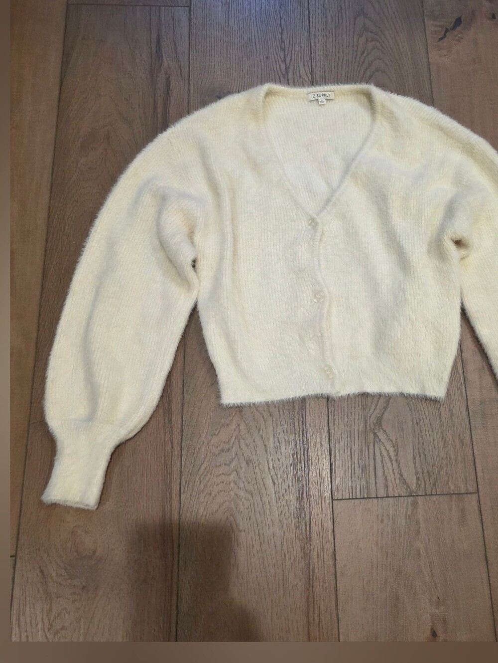Z Supply Cream Fuzzy V-Neck Button Cardi
